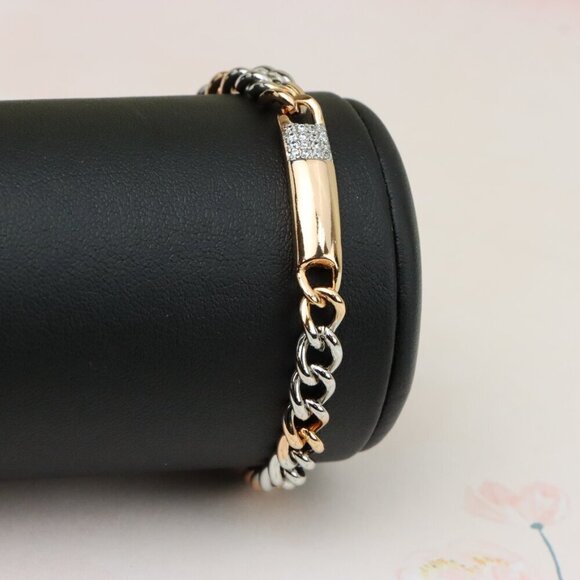 "Rose Gold & Silver Chain Bracelet with Crystal Accent Bar, XPBL0836 - Picture 10 of 12